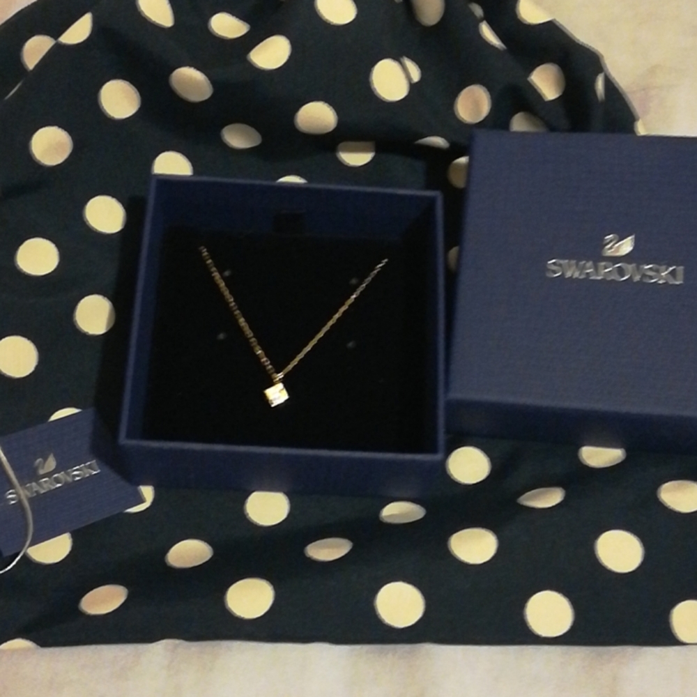 Swavorski Gold Tone Dice Pendant Necklace